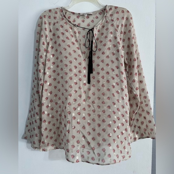 Dorothee Schumacher Silk Tassel Neck Print Blouse XS Oversized Fit Cream Pink - Picture 1 of 5